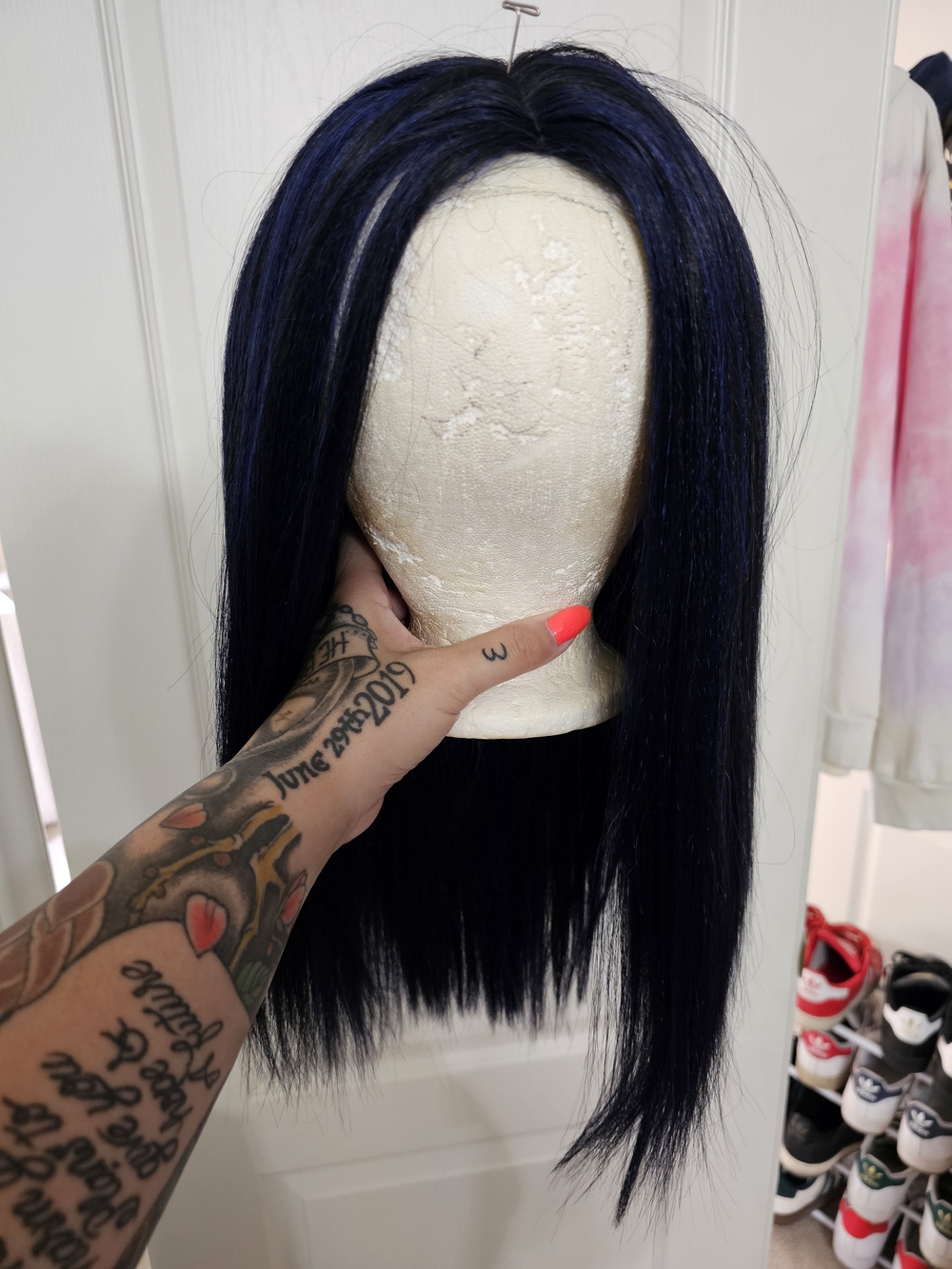 Motown Tress Human Hair Blended Navy And Black Straight Wig